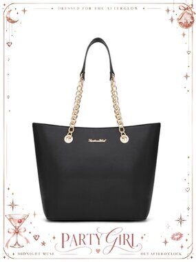 PU Leather Satchel Handbag with Gold Chain Handle Large Tote